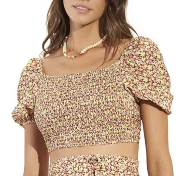 Maaji Radiant Meadow Riley Crop Top Floral Multicolor Yellow Pink Tan NWT Size M - Picture 9 of 10